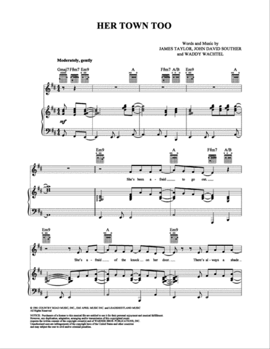 Her Town Too Her Town Too Piano, Vocal, Guitar scores gallery preview page 1