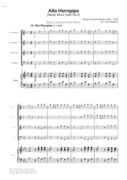 Alla Hornpipe by Handel - Brass Quartet and Piano (Full Score) - Score Only image number null
