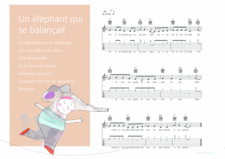 Un éléphant qui se balançait french popular song for kids Melody + Guitar + Guitar TAB's