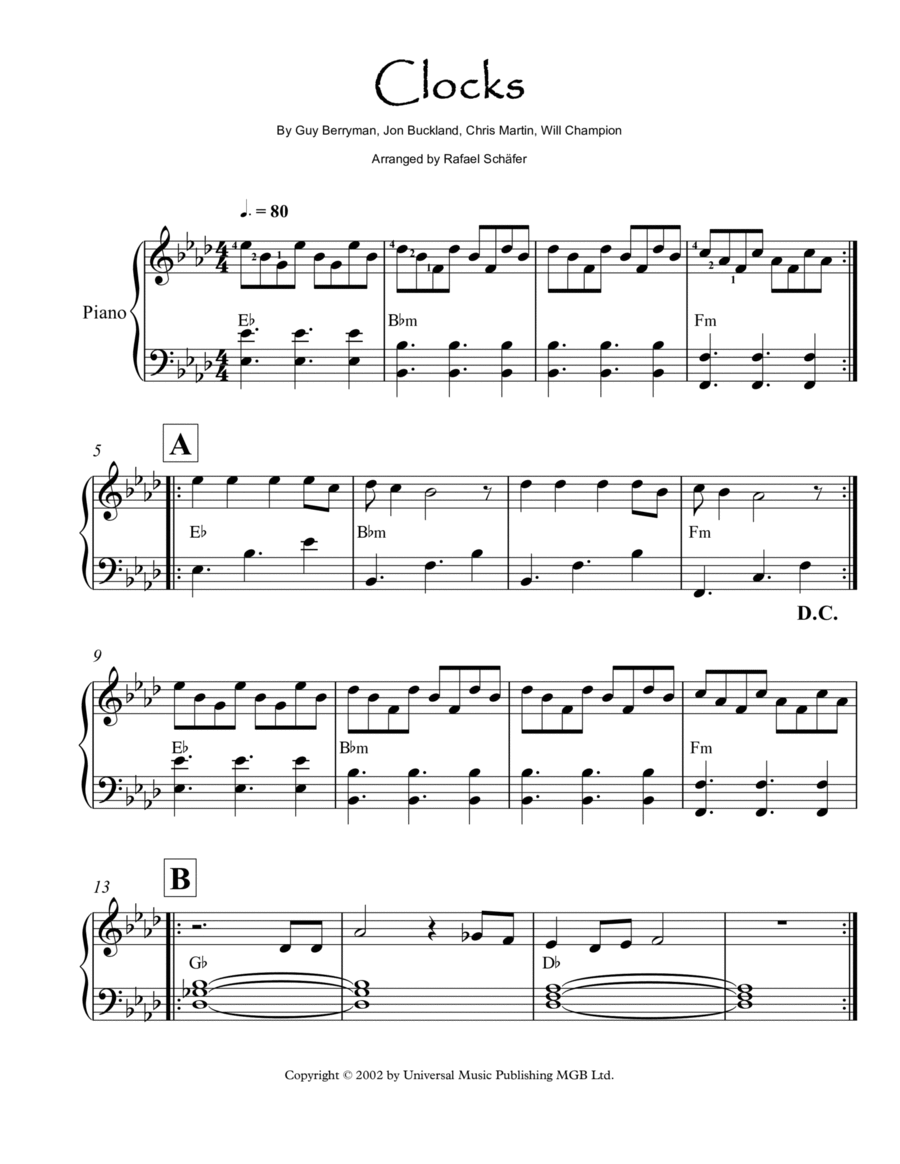 Clocks A Cappella scores gallery preview page 1