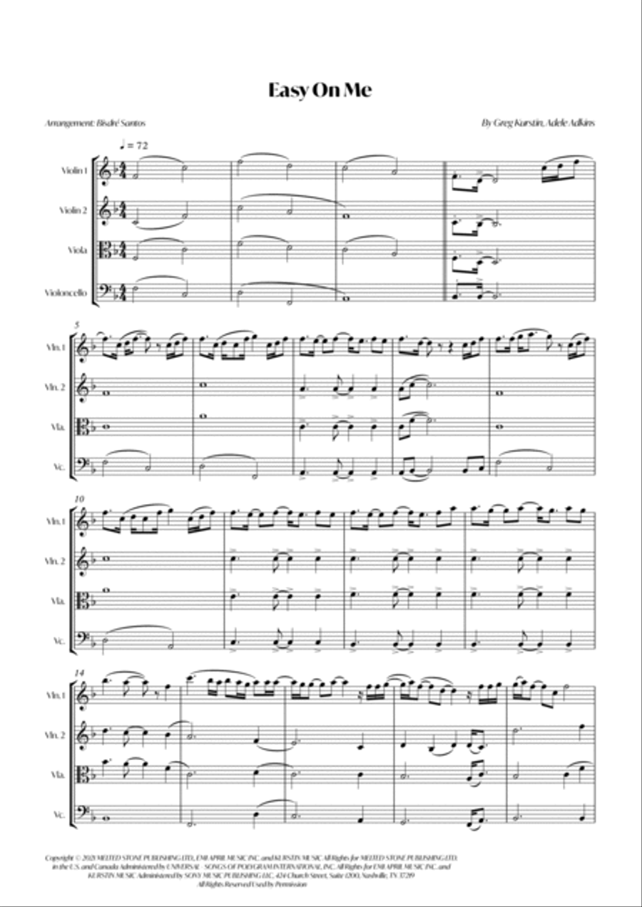 Easy On Me String Quartet scores gallery preview page 2