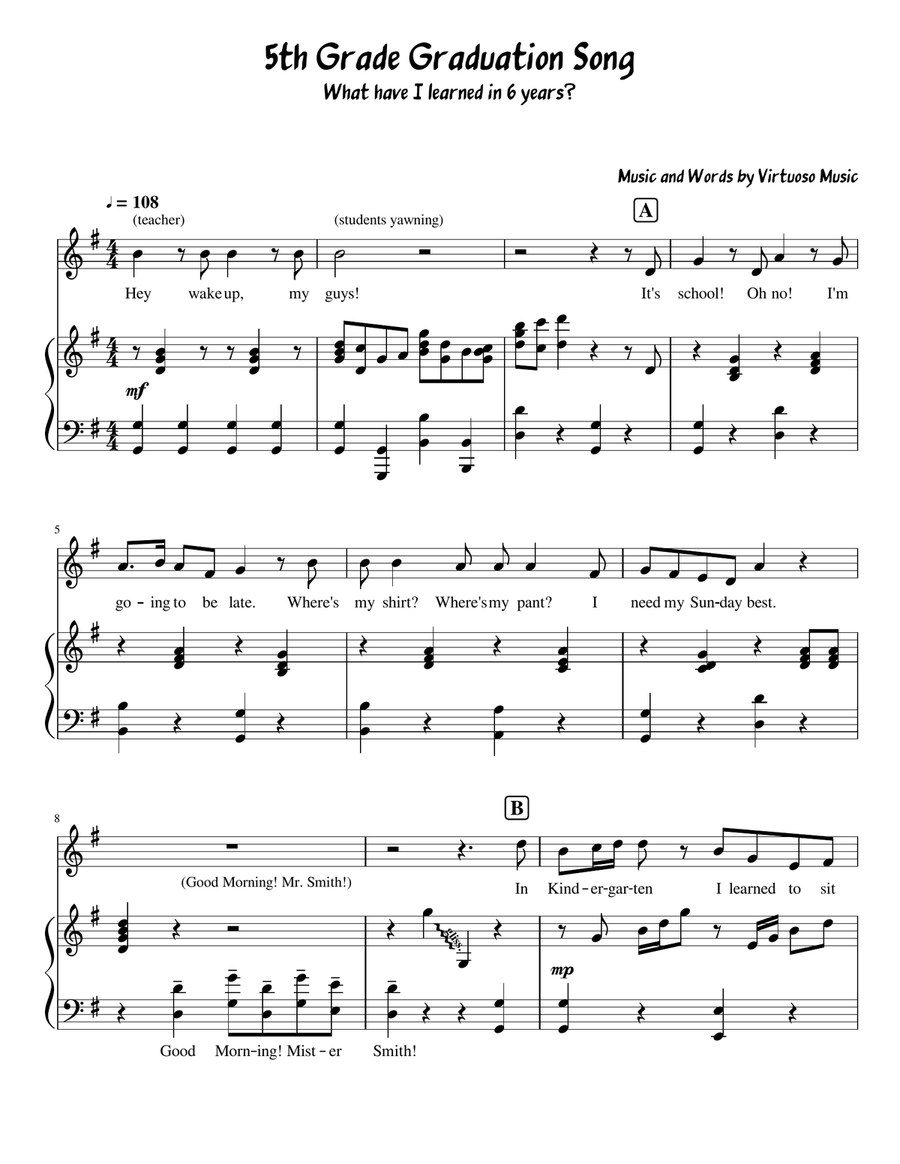 The Fifth (5th) Grade Graduation Song, Lower School Choir/Piano Choir scores gallery preview page 1