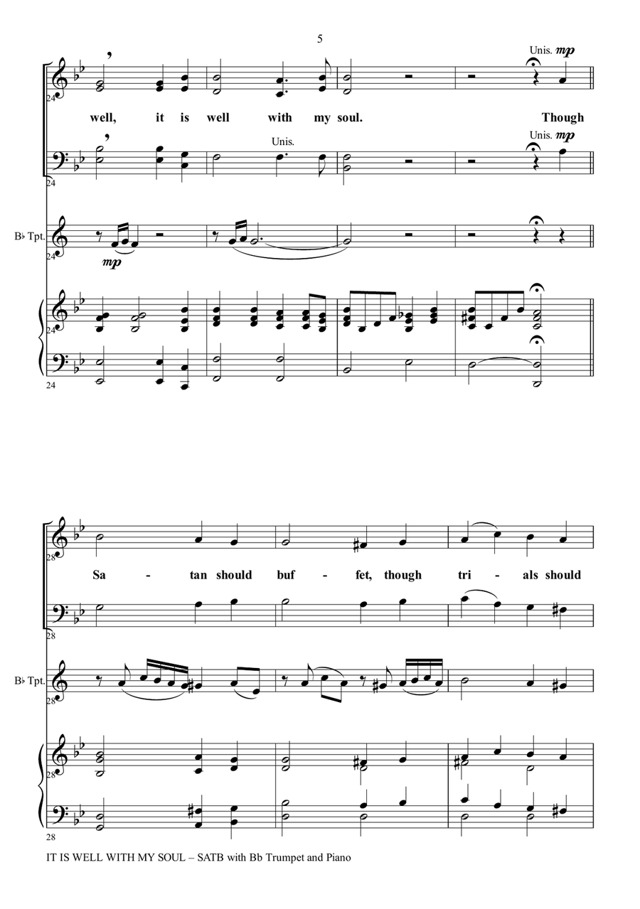 IT IS WELL WITH MY SOUL (Choir - SATB with Bb Trumpet & Piano) 4-Part scores gallery preview page 6