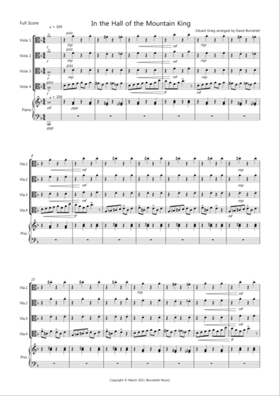 In the Hall of the Mountain King for Viola Quartet Viola Solo scores gallery preview page 1
