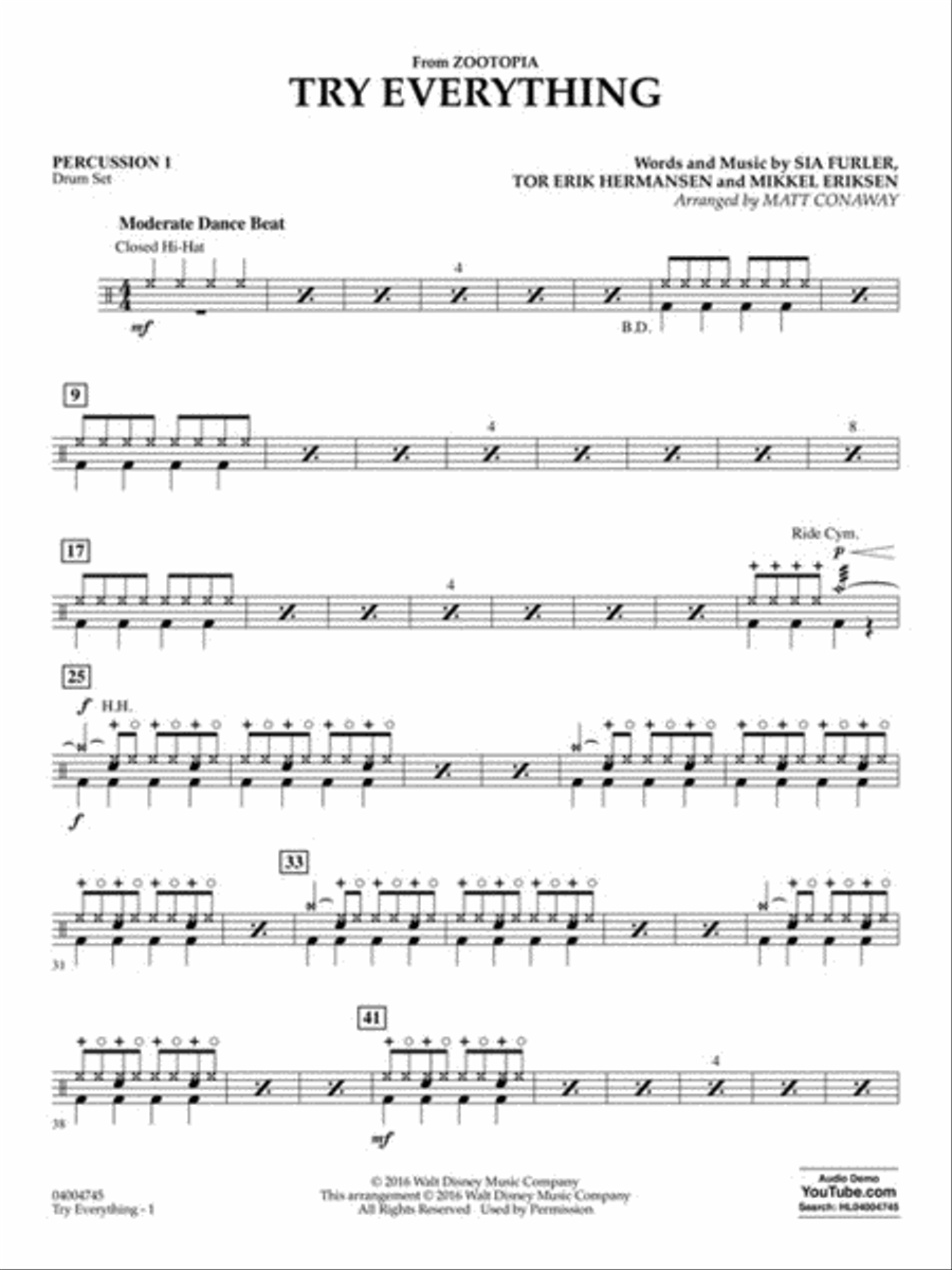 Try Everything (from Zootopia) Concert Band scores gallery preview page 9