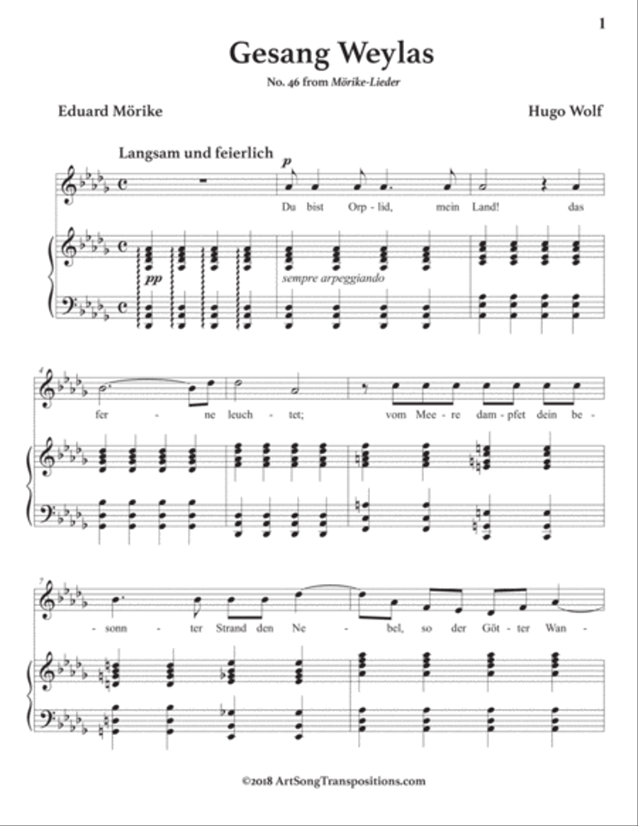 WOLF: Gesang Weylas (transposed to D-flat major) Voice scores gallery preview page 2