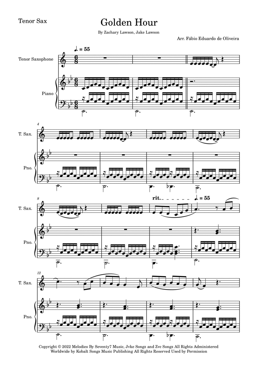 Golden Hour Tenor Saxophone scores gallery preview page 1