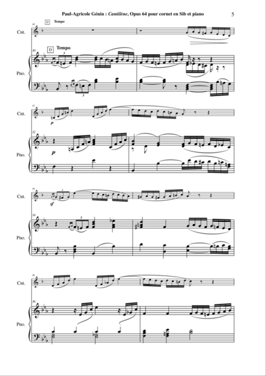 Paul-Agricole Génin: Cantilène, Opus 64 for Bb cornet and piano Cornet scores gallery preview page 5
