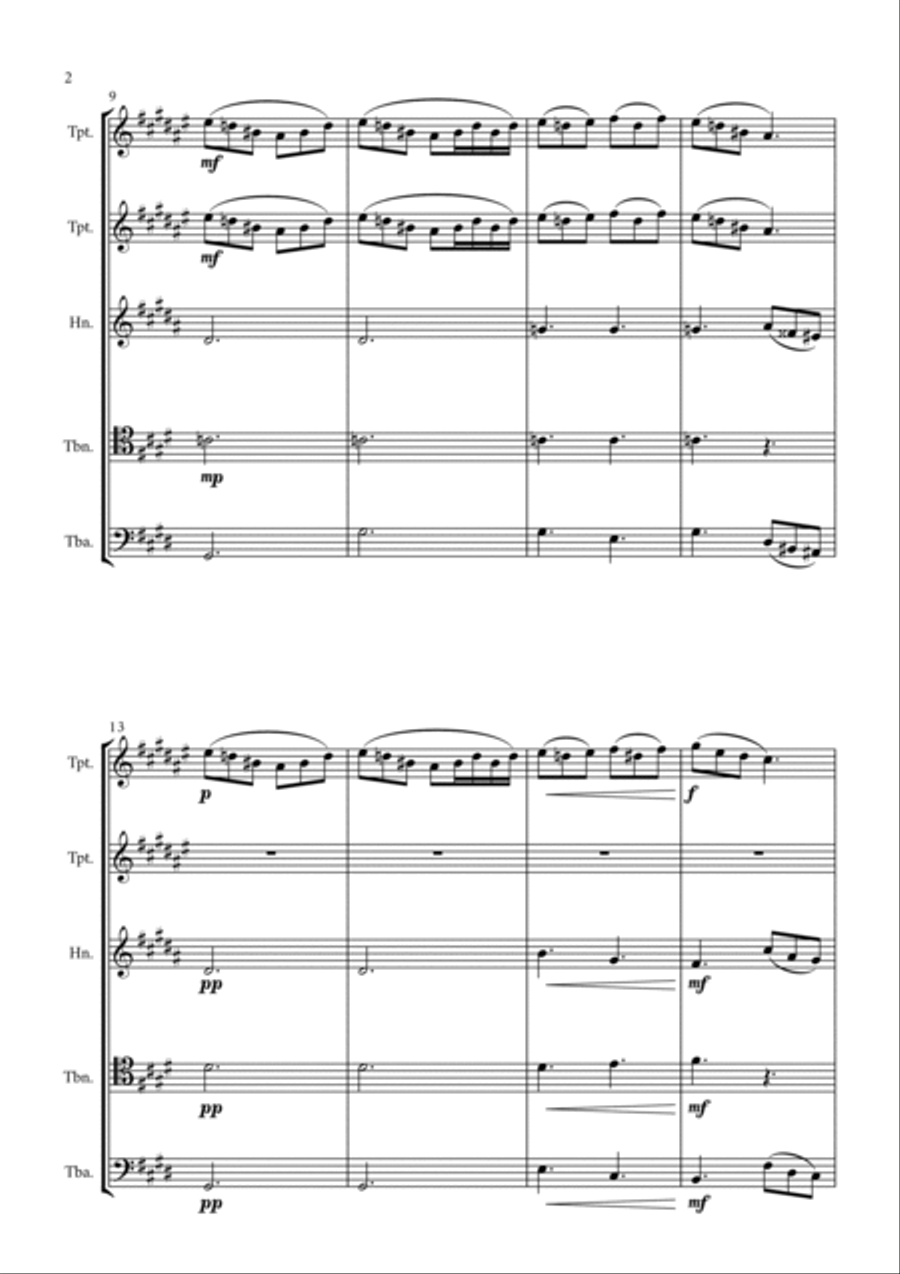 Morning Mood (Peer Gynt Suite N.1, Op 46) Brass Quintet scores gallery preview page 2