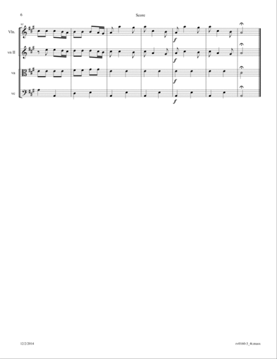 Vivaldi: Concerto for Strings in A Major RV 160; Movement 3: Allegro Arr. for String Quartet String Quartet scores gallery preview page 6