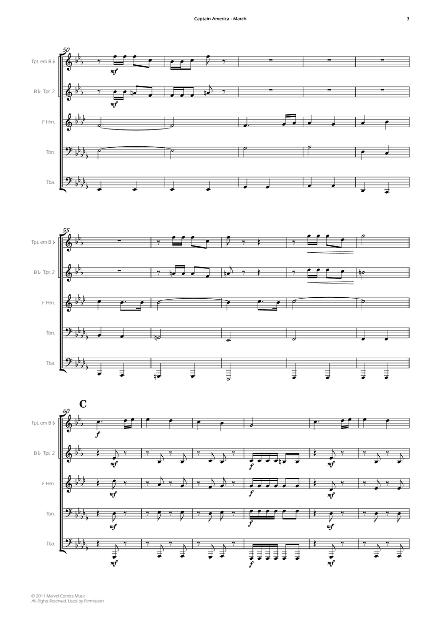 Captain America March - Score Only Brass Quintet scores gallery preview page 3