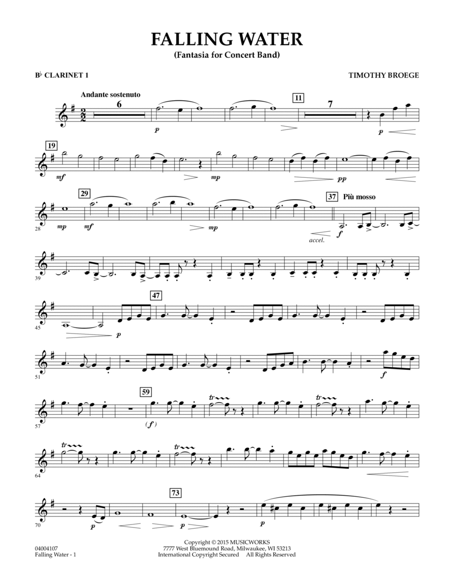 Falling Water - Bb Clarinet 1 B-Flat Clarinet scores gallery preview page 1