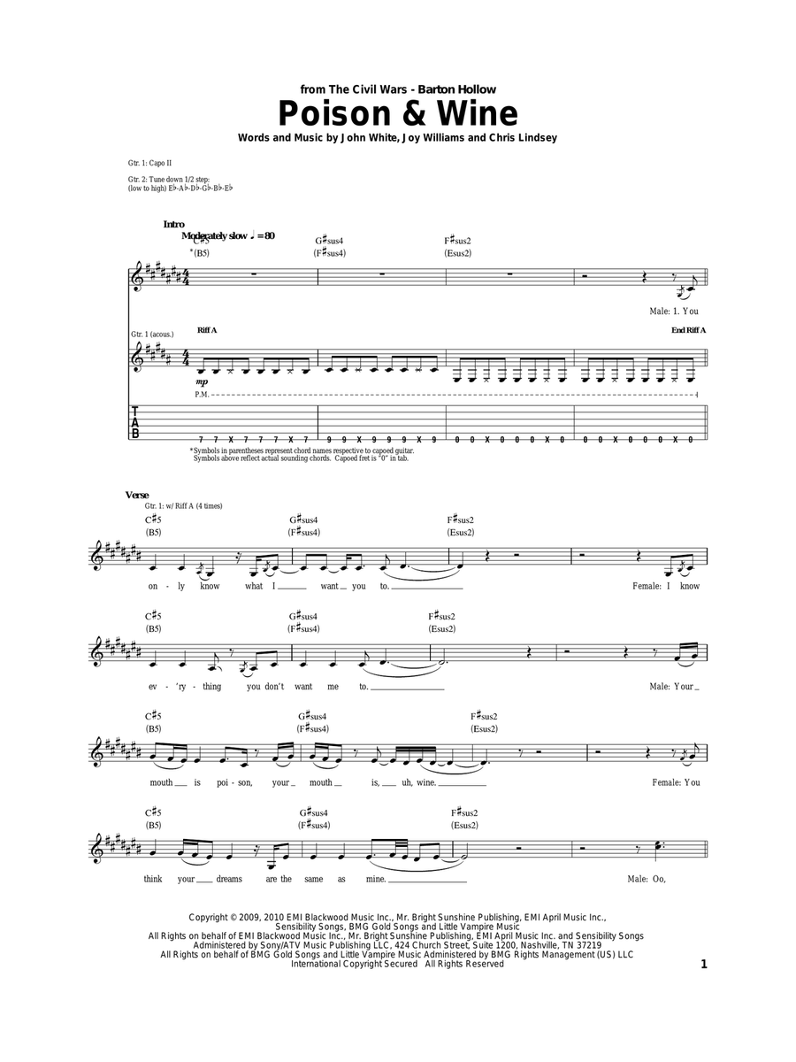 Poison and Wine Acoustic Guitar scores gallery preview page 1