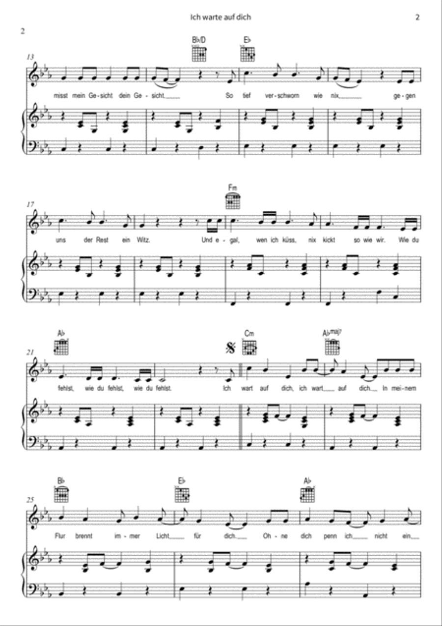 Ich warte auf dich Piano, Vocal, Guitar scores gallery preview page 4