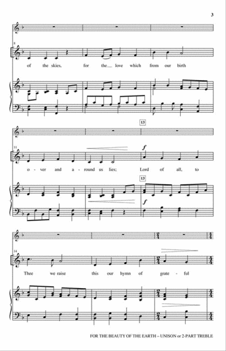 For the Beauty of the Earth Unison Choir scores gallery preview page 3