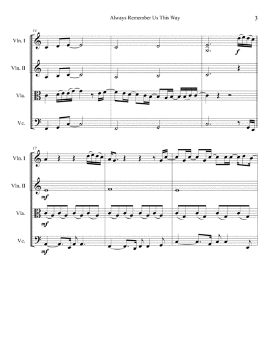 Always Remember Us This Way String Quartet scores gallery preview page 3