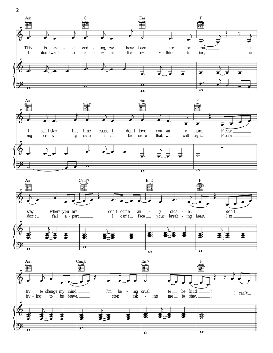 Love In The Dark Piano, Vocal, Guitar scores gallery preview page 2