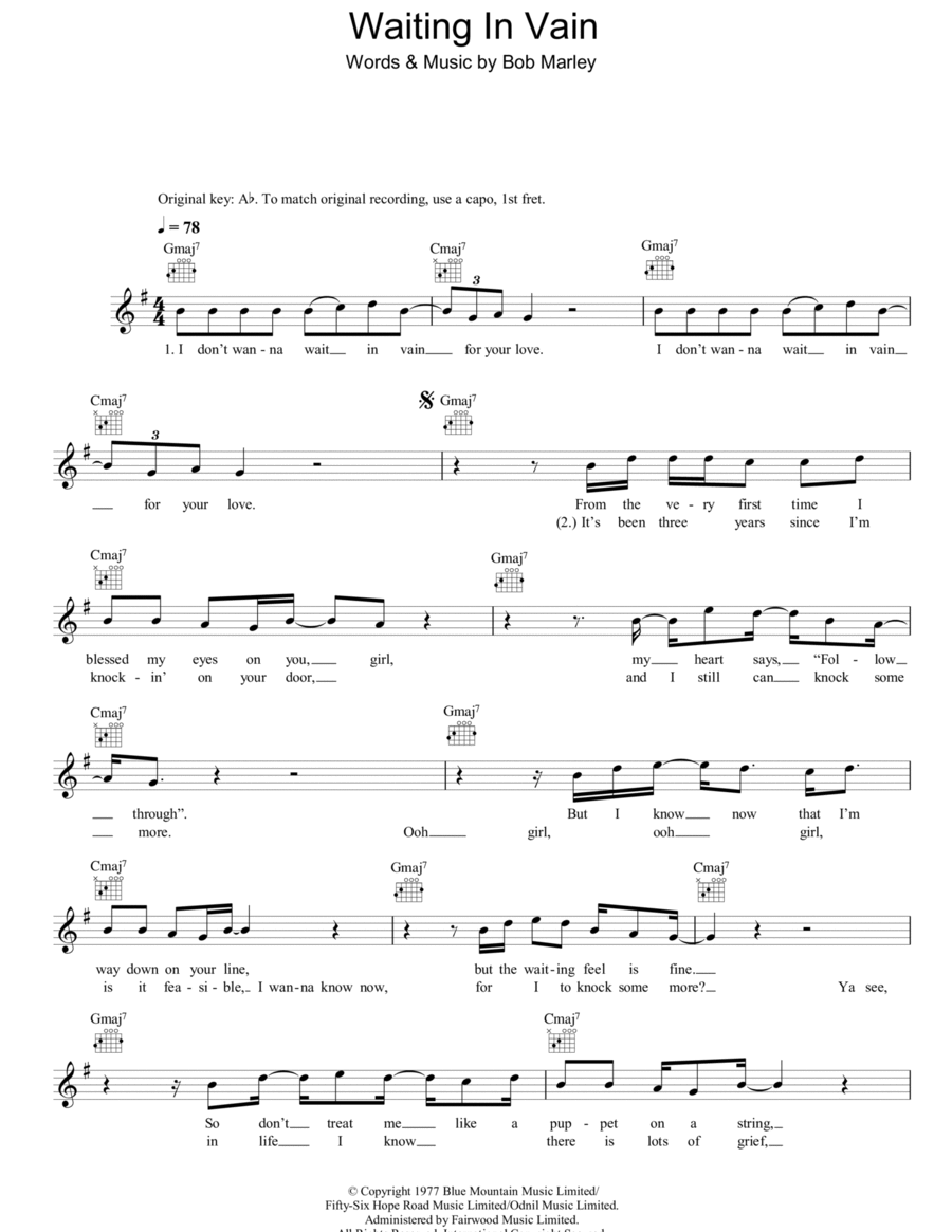 Waiting In Vain Piano scores gallery preview page 1