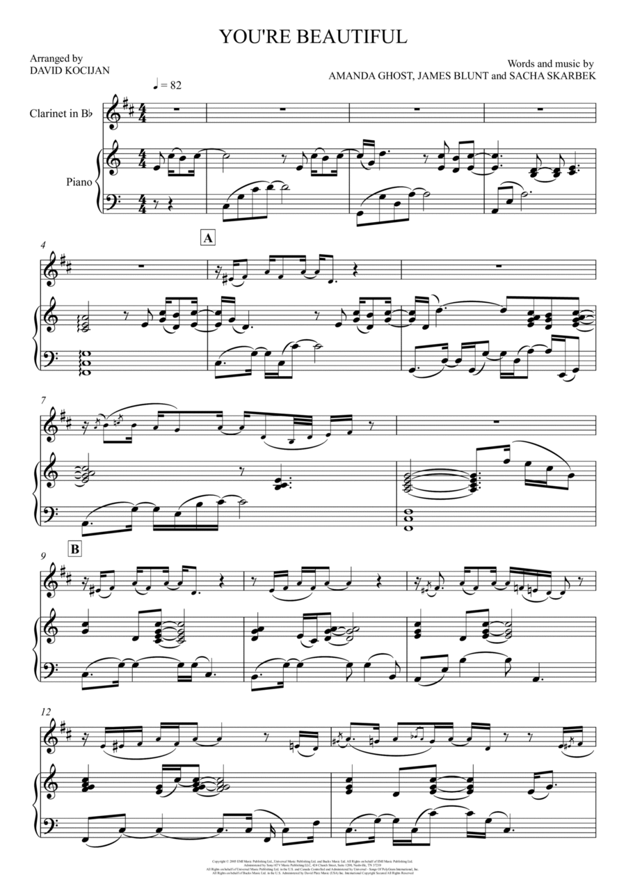 You're Beautiful You're Beautiful B-Flat Clarinet scores gallery preview page 1