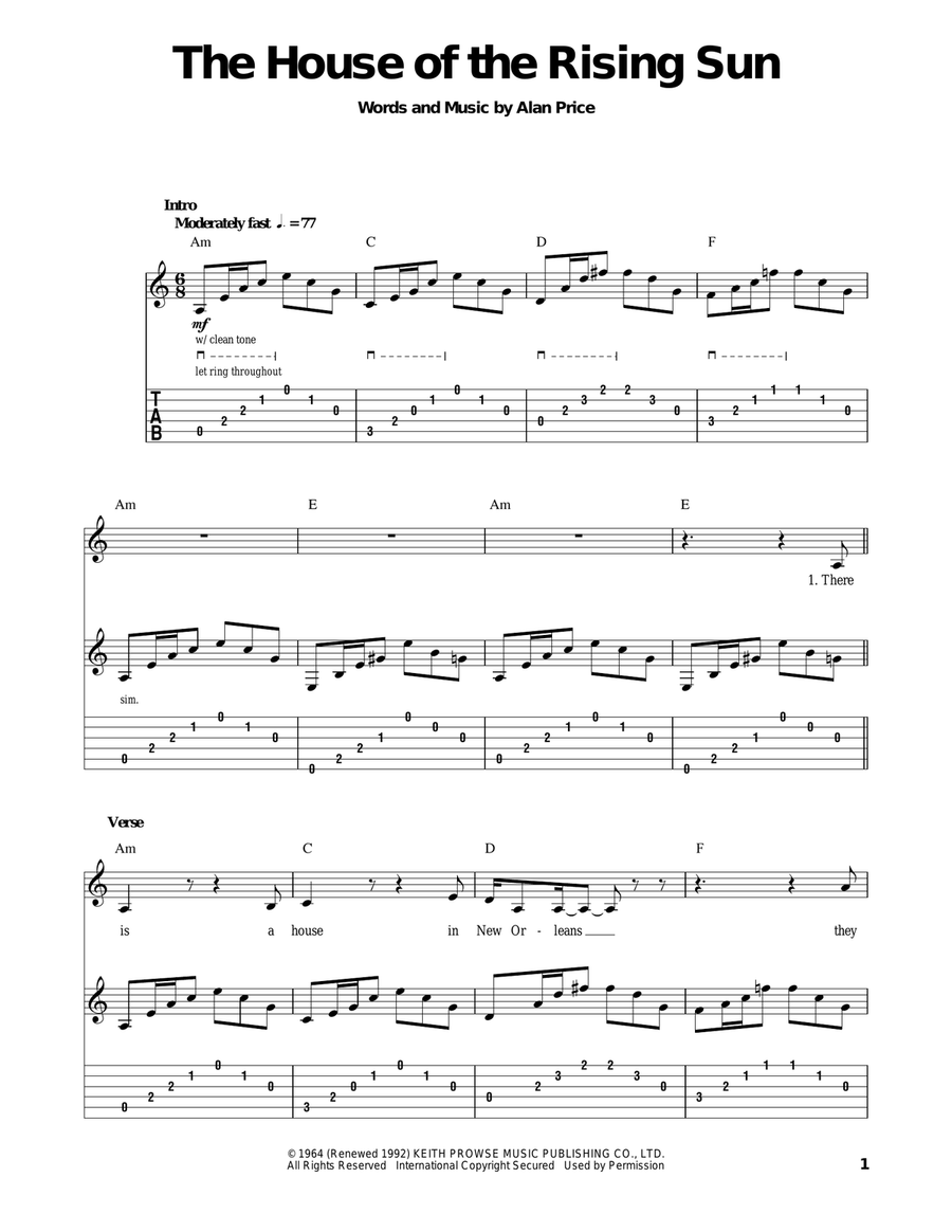 The House Of The Rising Sun Acoustic Guitar scores gallery preview page 1