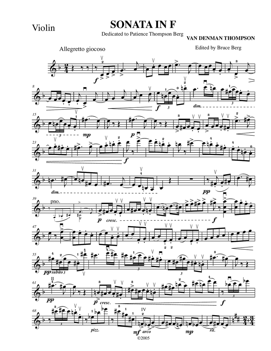 Sonata in F for Violin and Piano