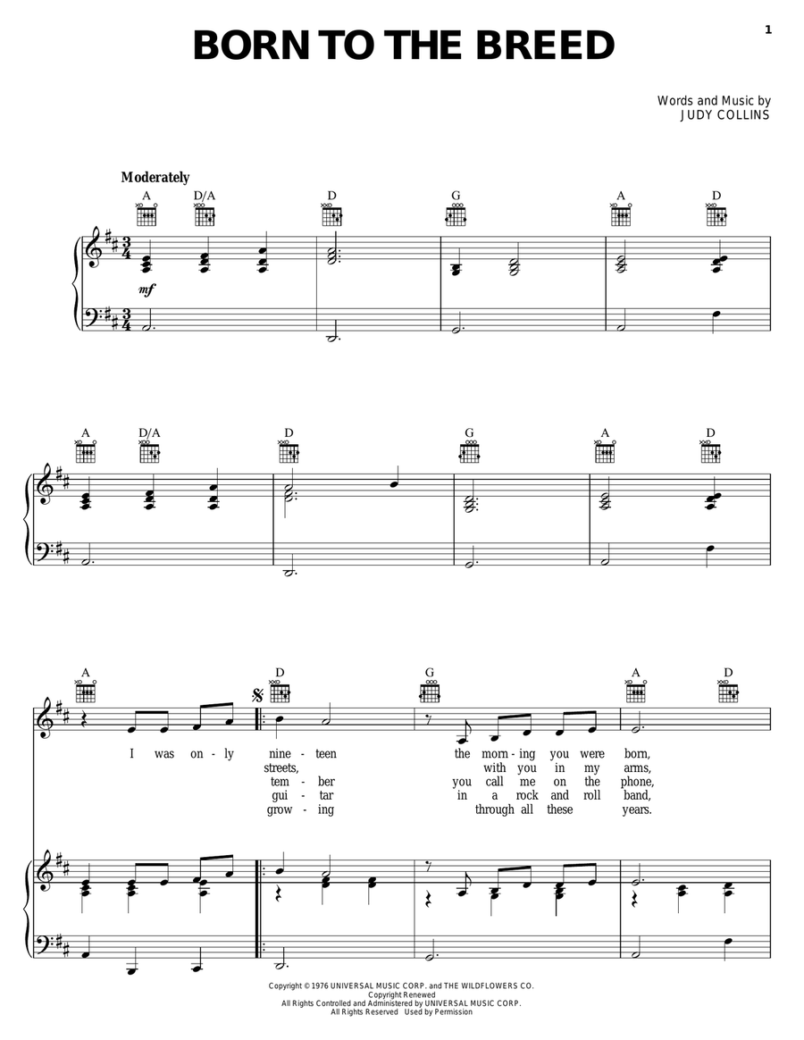 Born To The Breed Piano, Vocal, Guitar scores gallery preview page 1