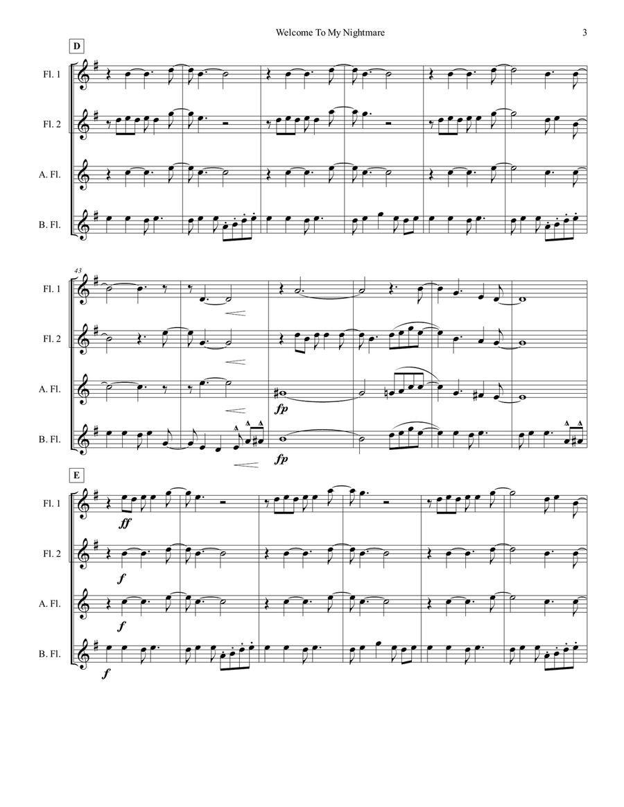Welcome To My Nightmare Flute Choir scores gallery preview page 4