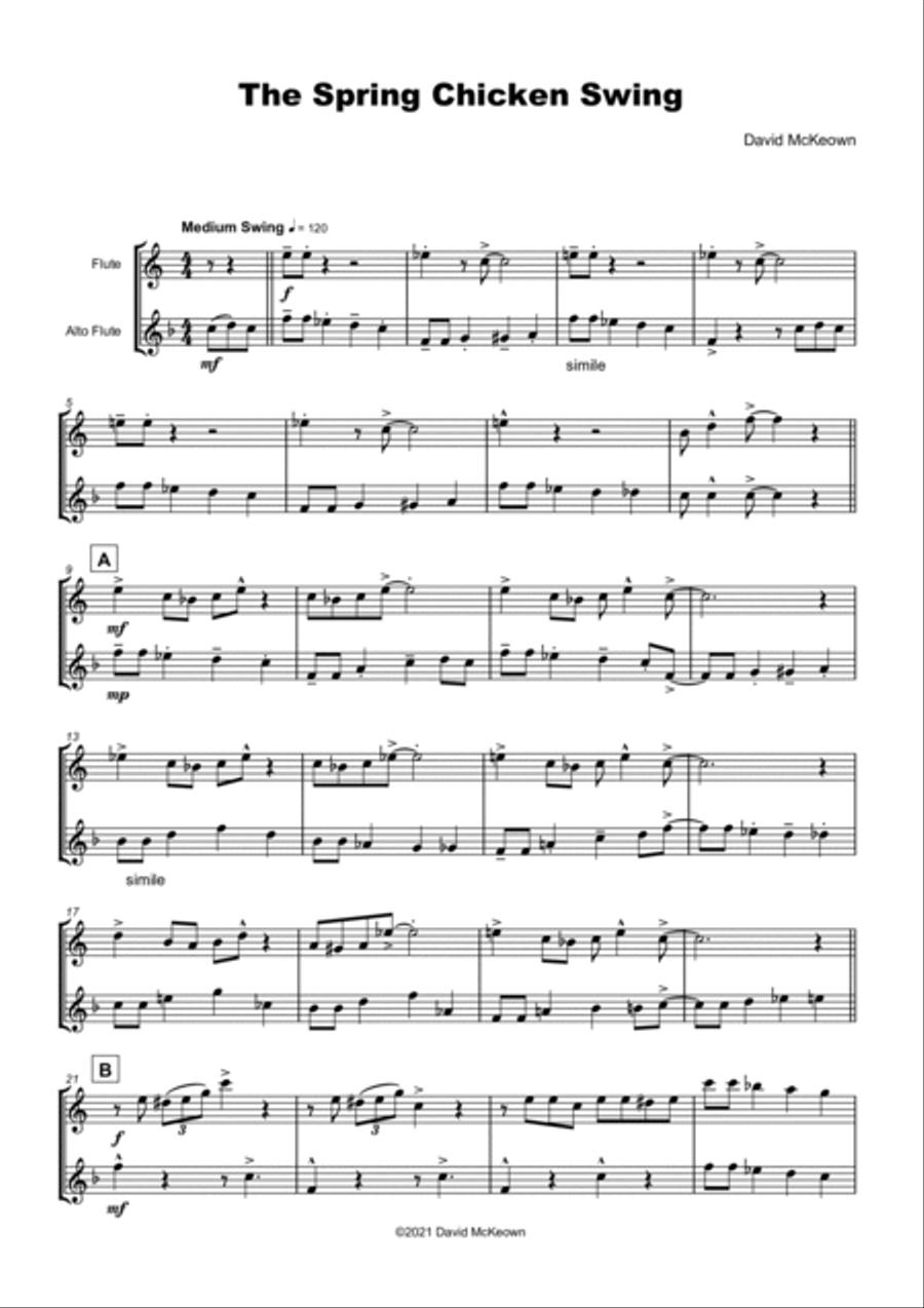 The Spring Chicken Swing for Flute and Alto Flute Duet Flute Duet scores gallery preview page 2