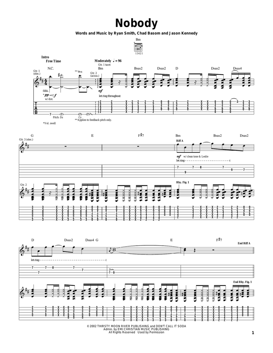 Nobody Guitar Tablature scores gallery preview page 1
