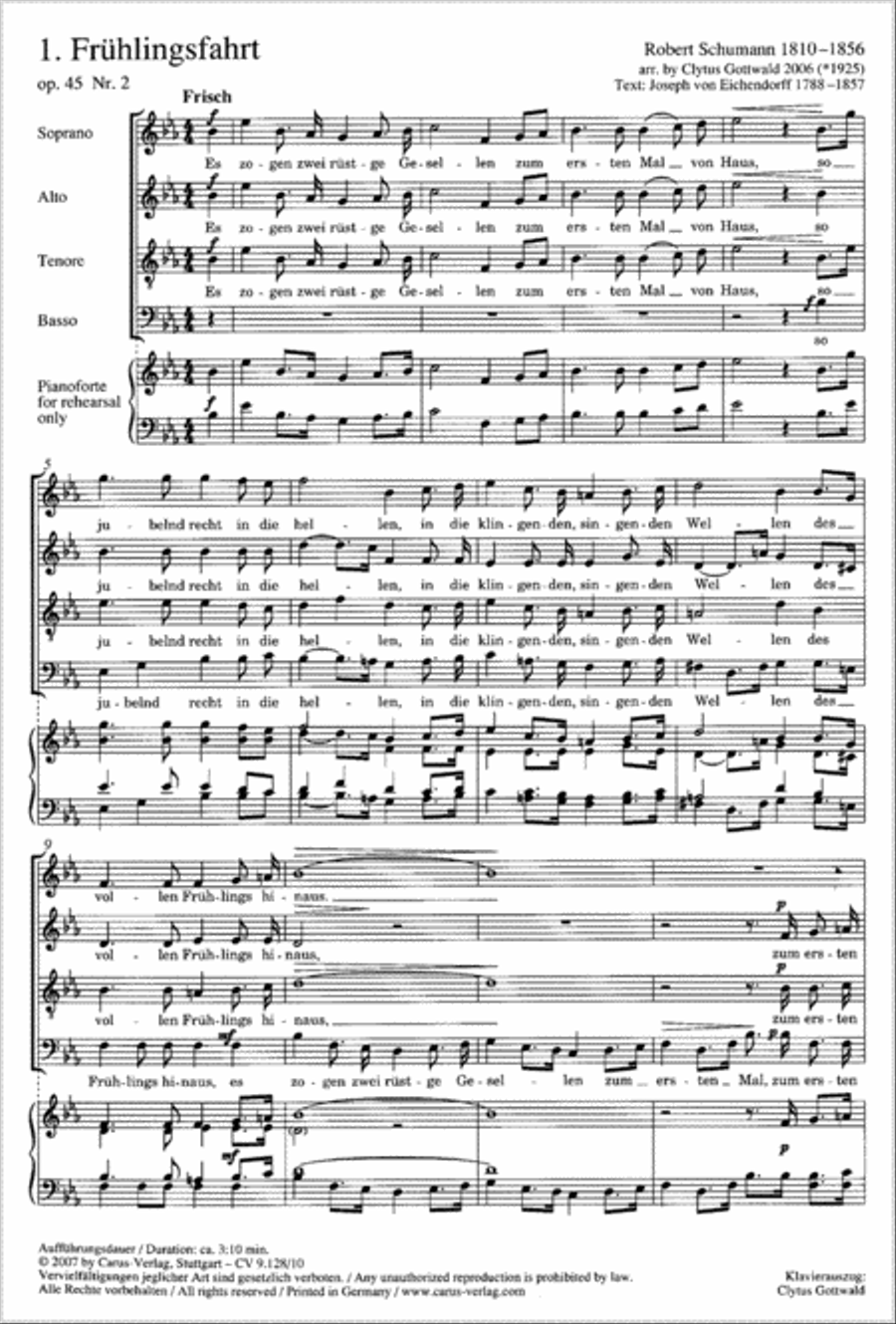 Schumann/Gottwald: Fruhlingsfahrt; Wehmut Choir scores gallery preview page 1