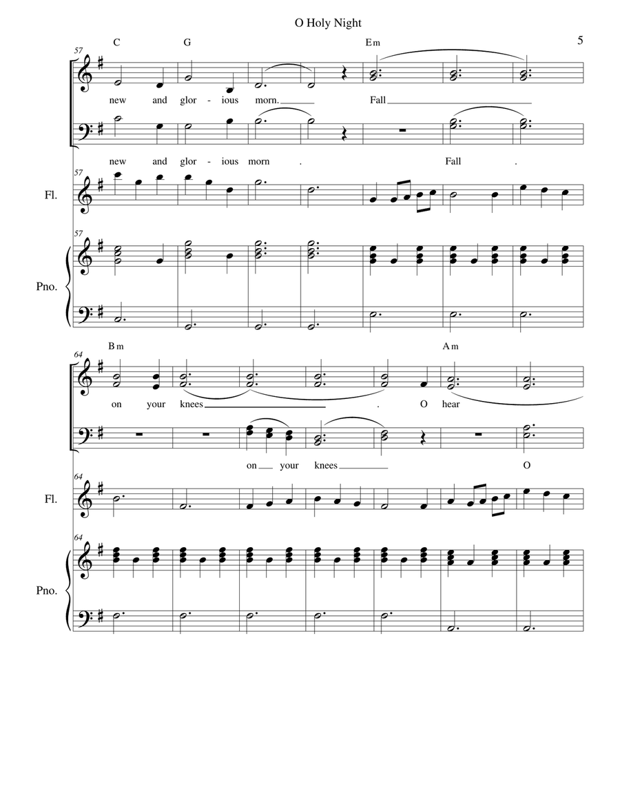 O Holy Night - SATB, Flute or violin or cello or french horn, and piano 4-Part scores gallery preview page 5