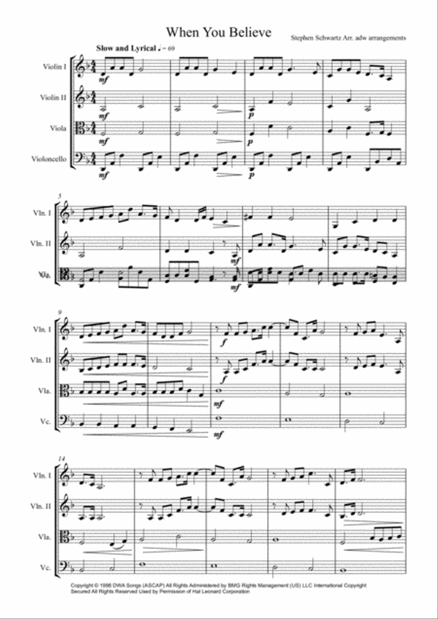When You Believe (From The Prince Of Egypt) String Quartet scores gallery preview page 2