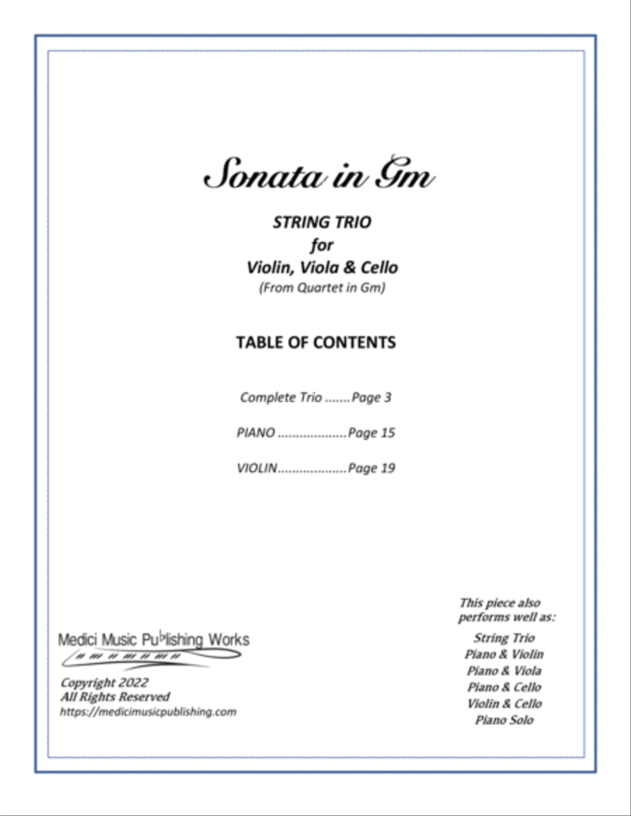 Sonata Trio in Gm (adapted from Quartet in Gm) String Trio scores gallery preview page 2