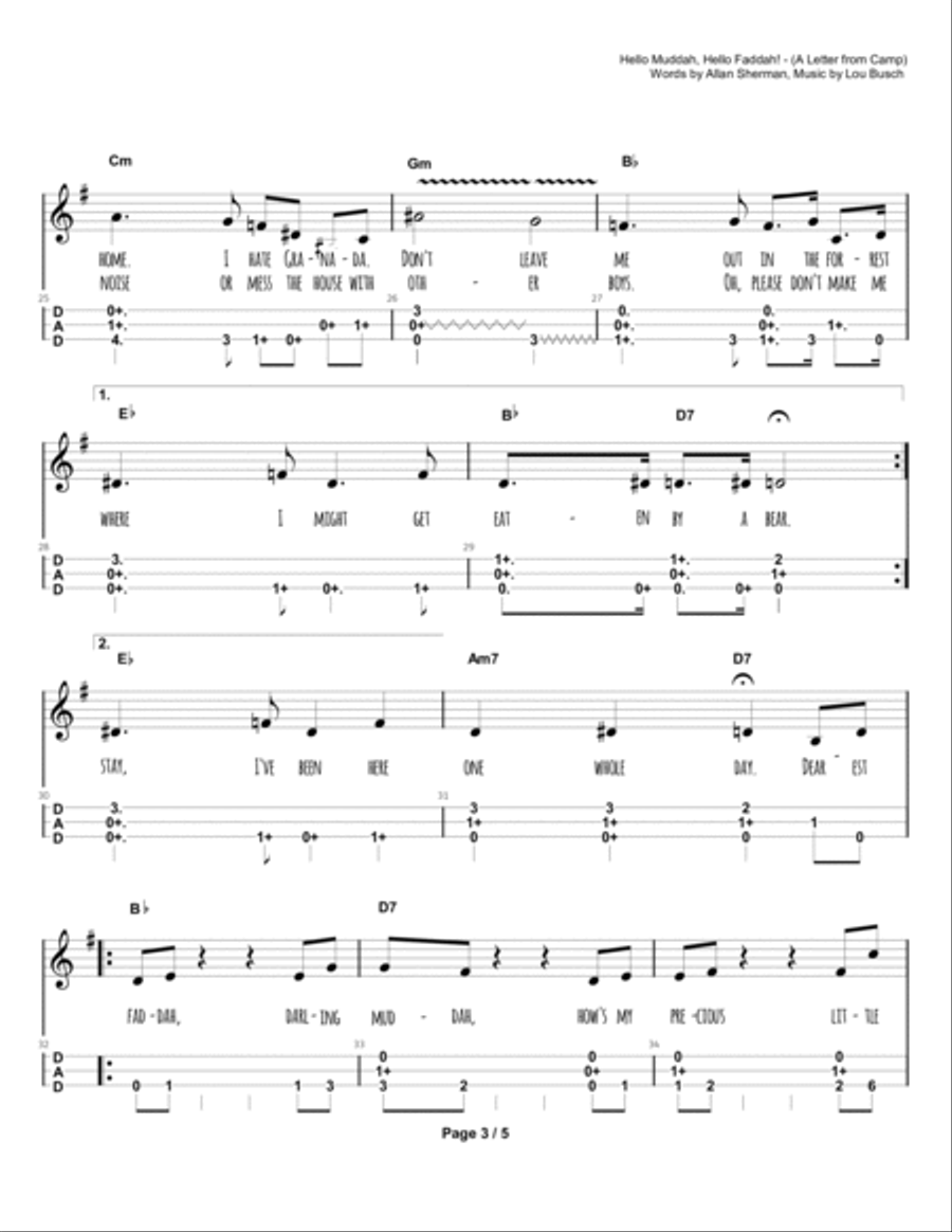 Hello Mudduh, Hello Fadduh! (a Letter From Camp) Dulcimer scores gallery preview page 4