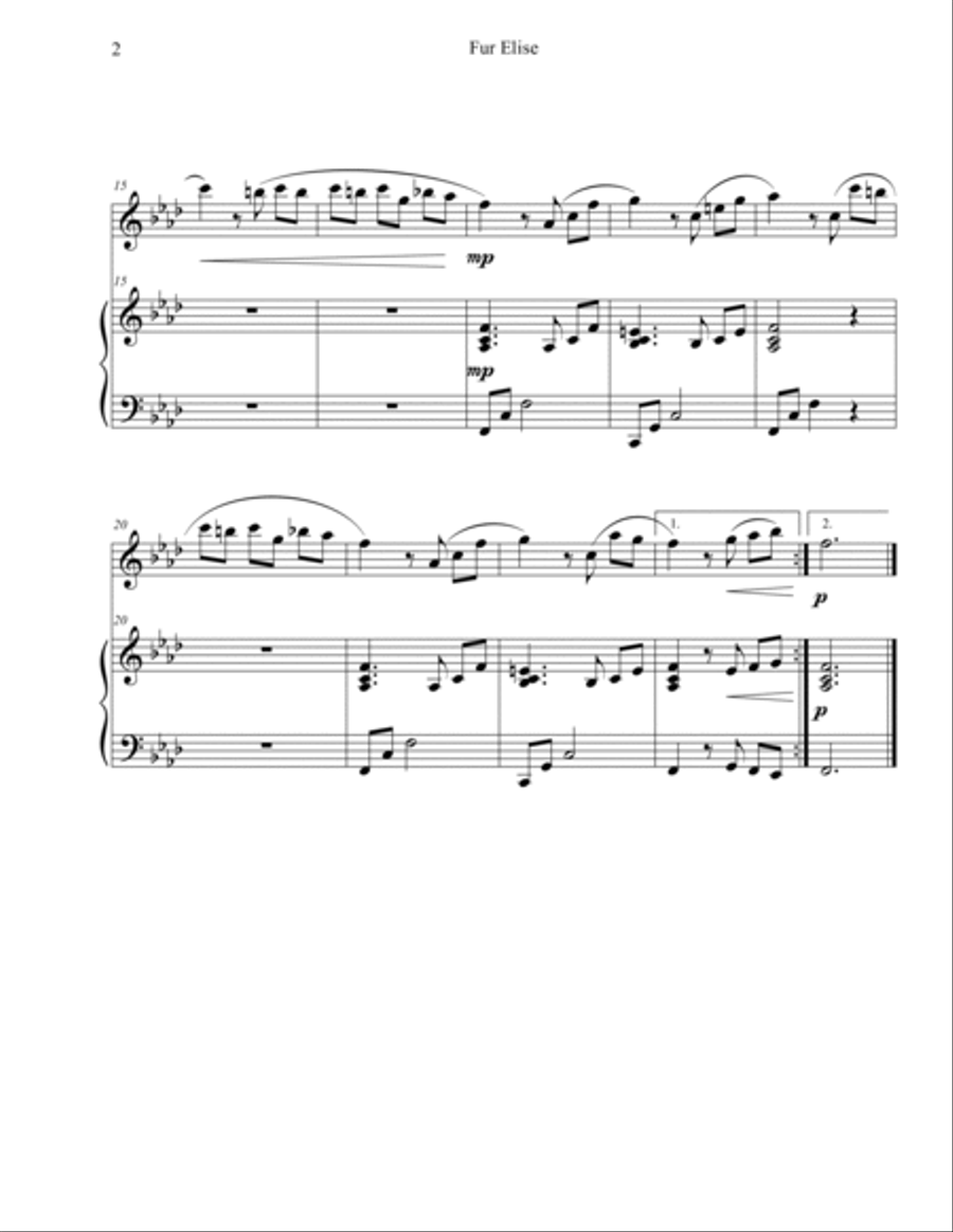 Fur Elise (Flute Solo with Piano Accompaniment) Flute Solo scores gallery preview page 2