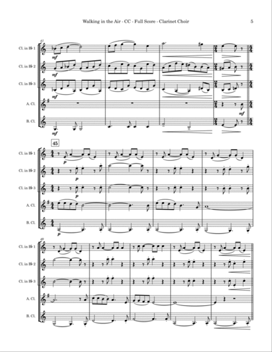 Walking In The Air Clarinet Quintet scores gallery preview page 5