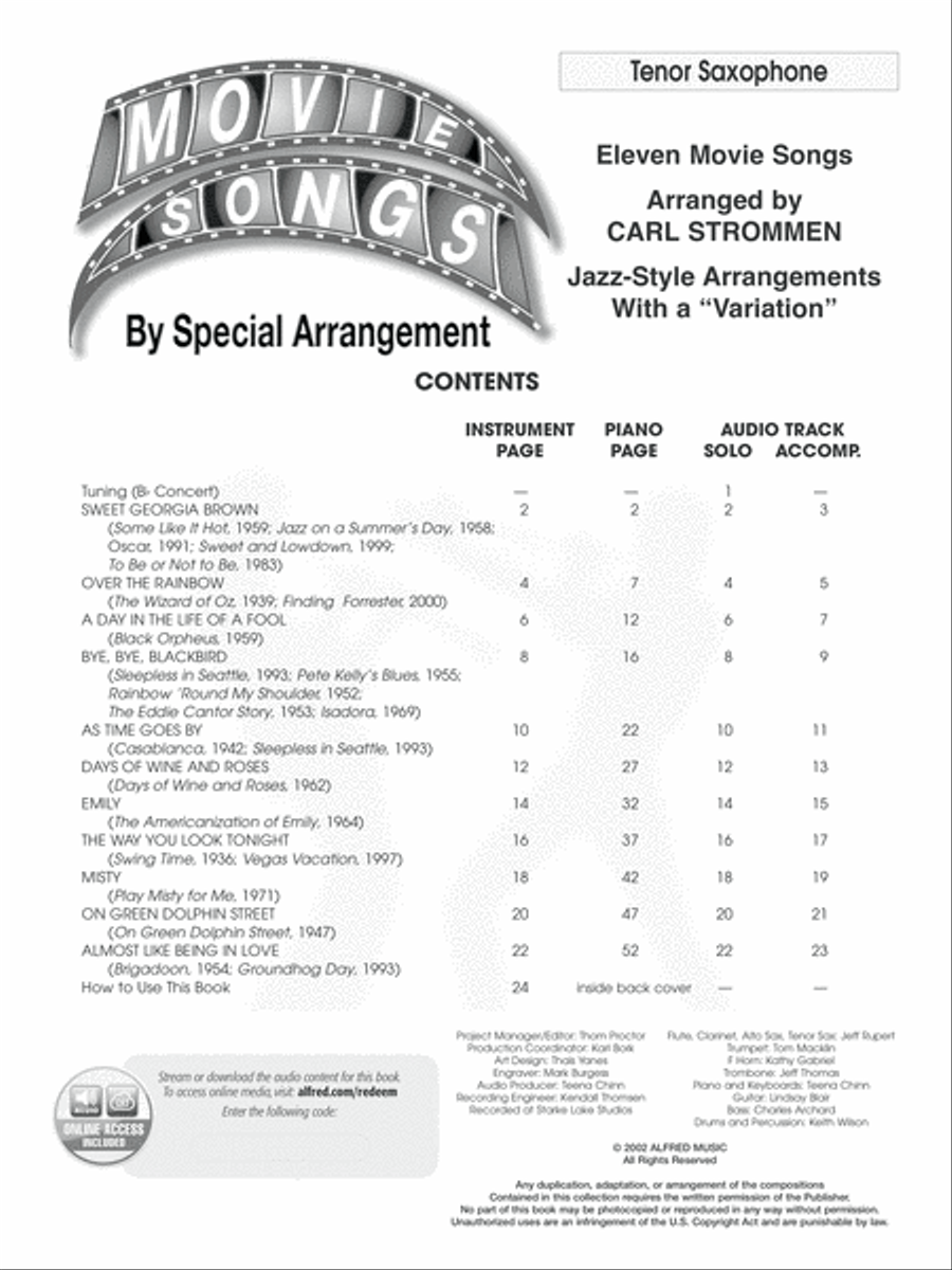 Movie Songs by Special Arrangement (Jazz-Style Arrangements with a Variation) Tenor Saxophone scores gallery preview page 2