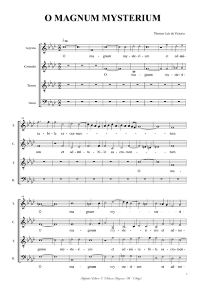 O MAGNUM MYSTERIUM - T.L. de Victoria - Mottetto for SATB Choir image number null