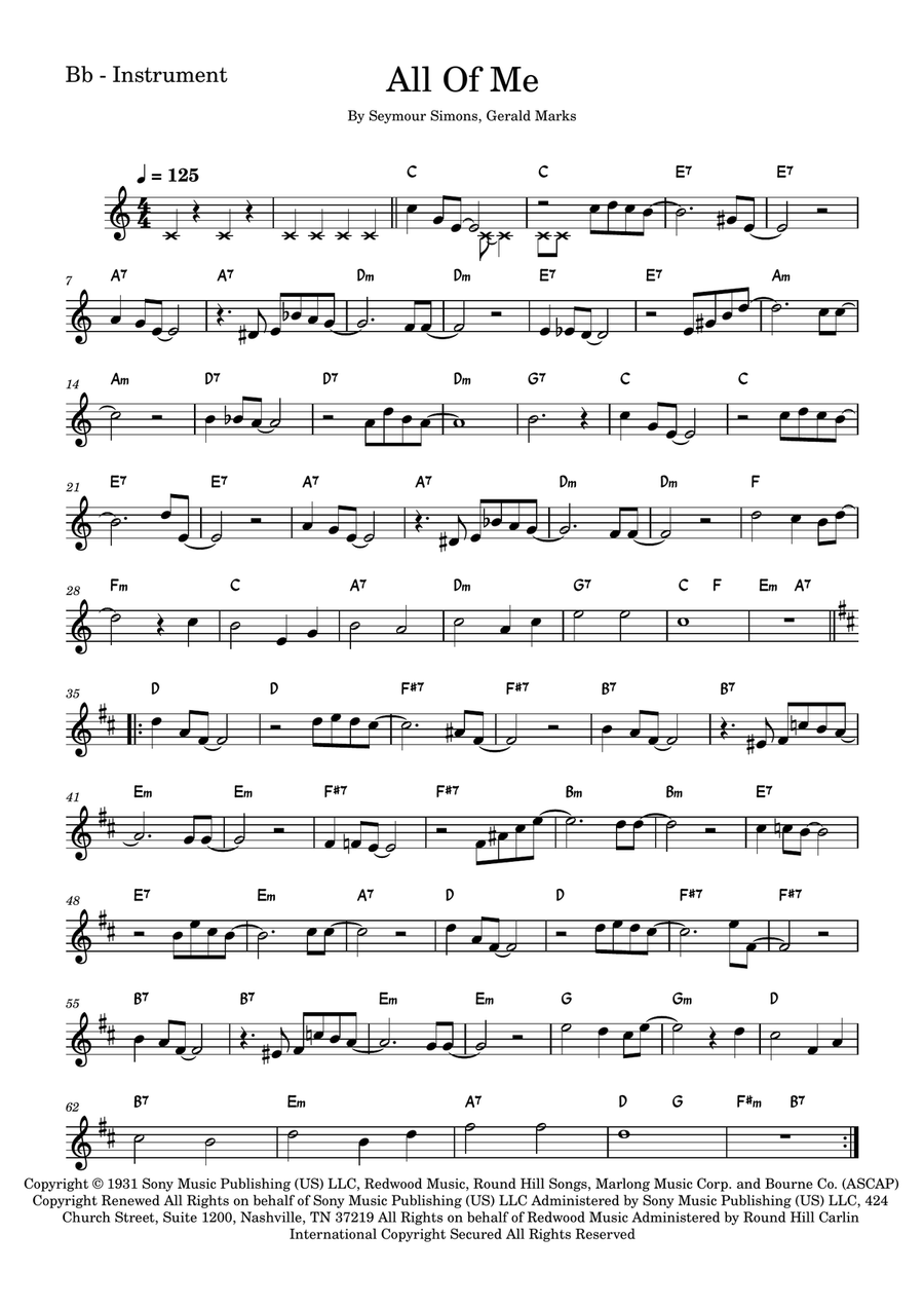 All Of Me B-Flat Trumpet scores gallery preview page 1