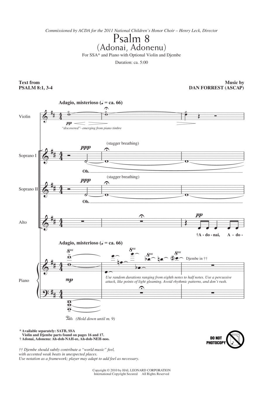 Psalm 8 (Adonai, Adonenu) SSA scores gallery preview page 1