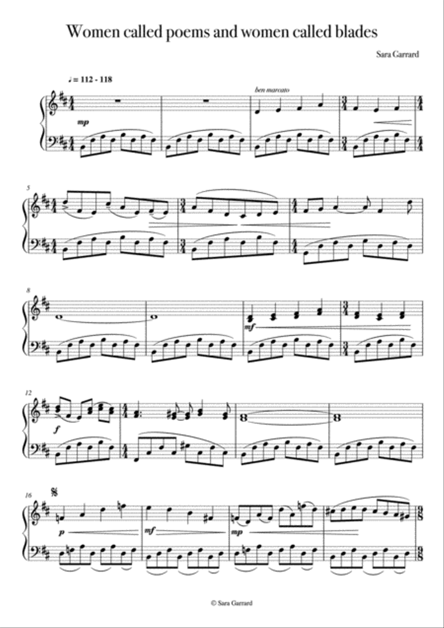 Women called poets and women called blades Piano Solo scores gallery preview page 1