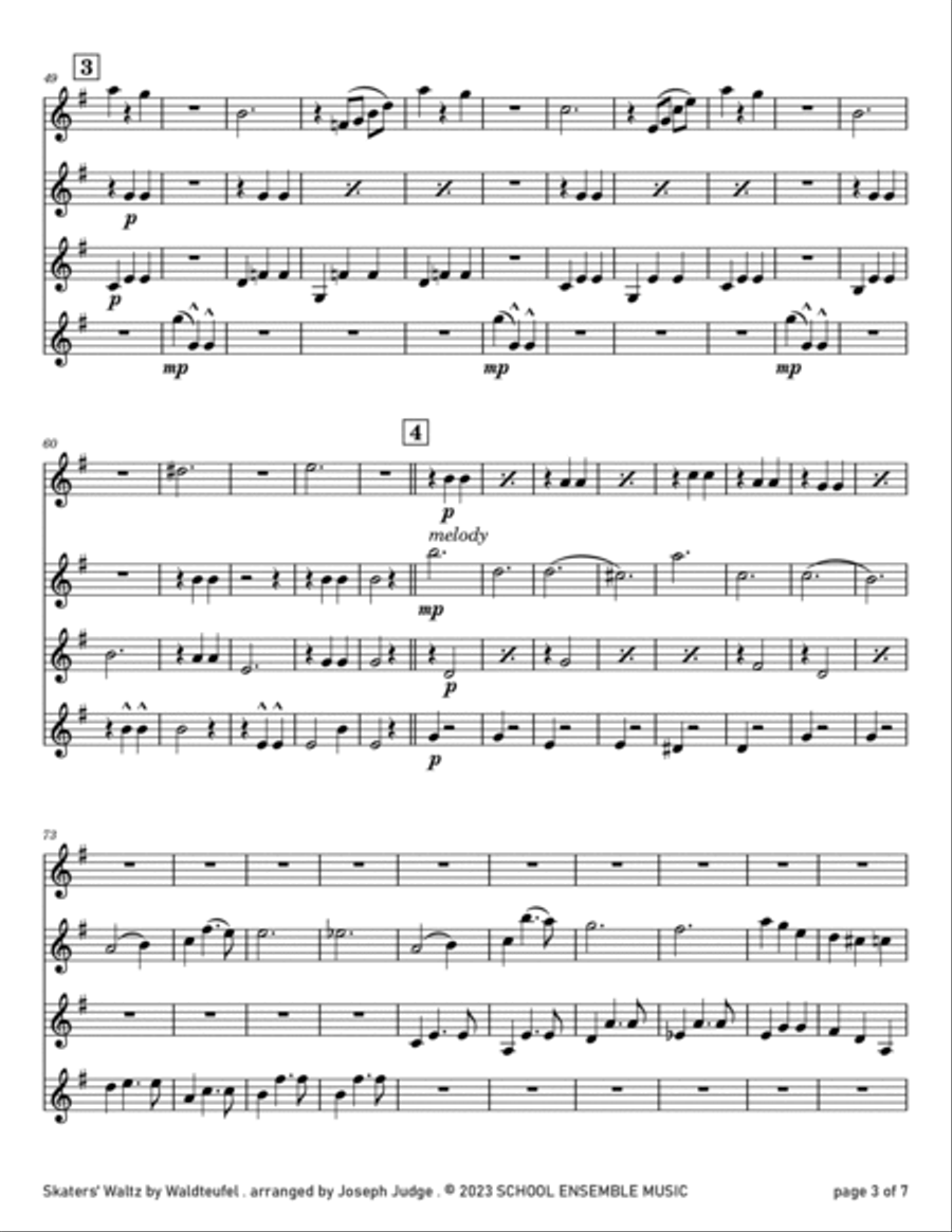 Skaters Waltz by Waldteufel for Clarinet Quartet in Schools Clarinet Quartet scores gallery preview page 3