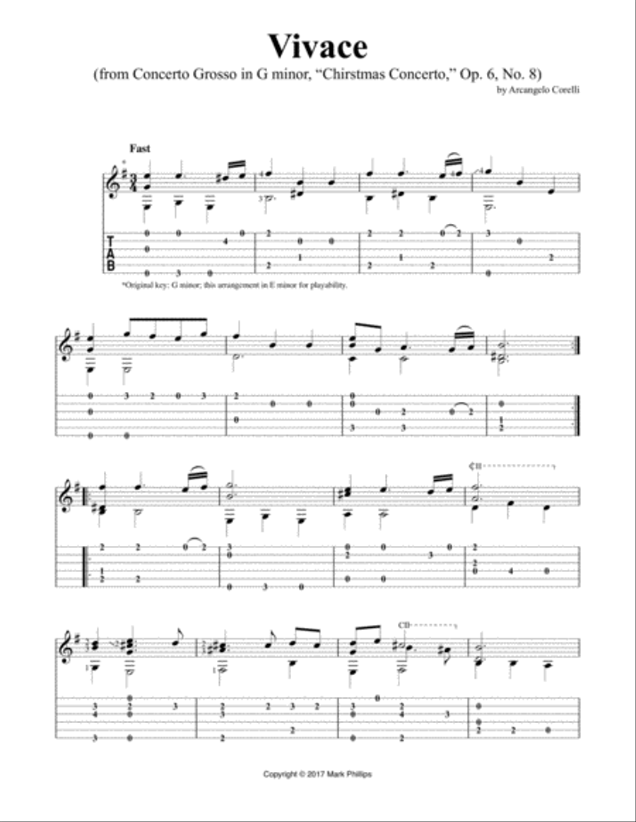 Vivace (from Concerto Grosso in G Minor, Op. 6, No. 8) Classical Guitar scores gallery preview page 1