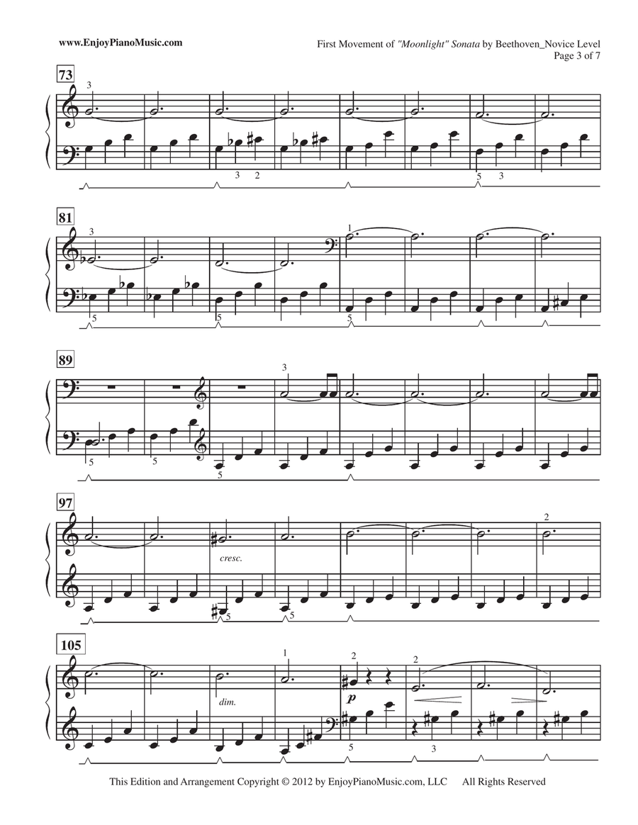 Moonlight Sonata - Beethoven, Easy Piano for Small Hands, Busy Teens & Adults Piano Method scores gallery preview page 4