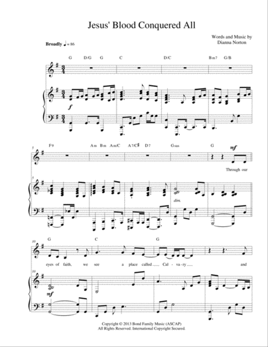 Jesus' Blood Conquered All Piano, Vocal, Guitar scores gallery preview page 1