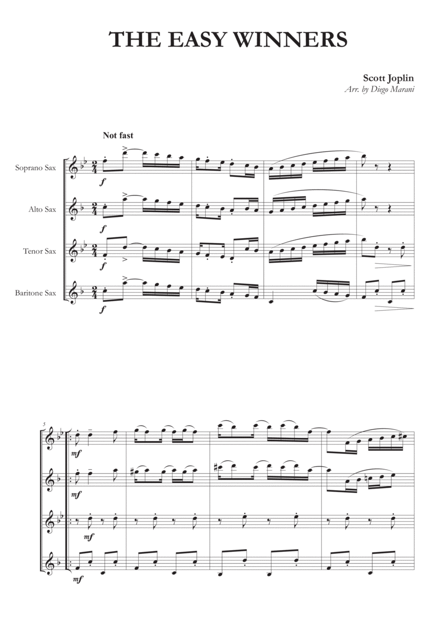 The Easy Winners for Saxophone Quartet Saxophone Quartet scores gallery preview page 1