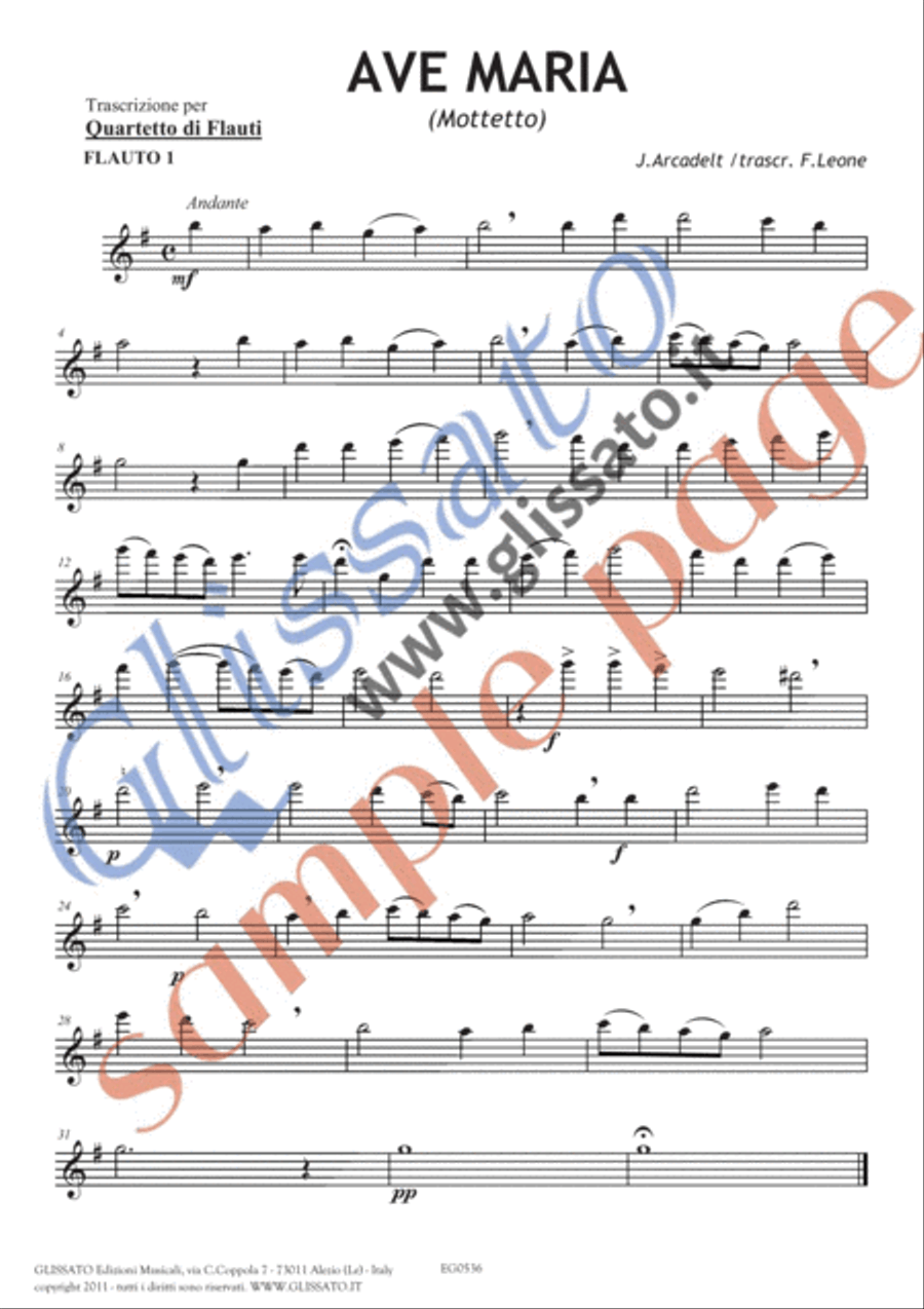 Ave Maria (Arcadelt) - Flute Quartet score & parts Flute Quartet scores gallery preview page 3