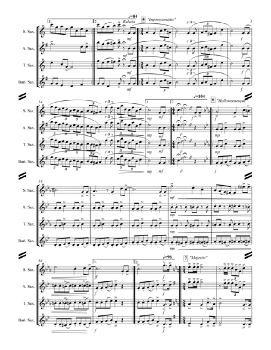 Happy Birthday and Stylistic Variations (for Saxophone Quartet SATB or AATB) Saxophone Quartet scores gallery preview page 4