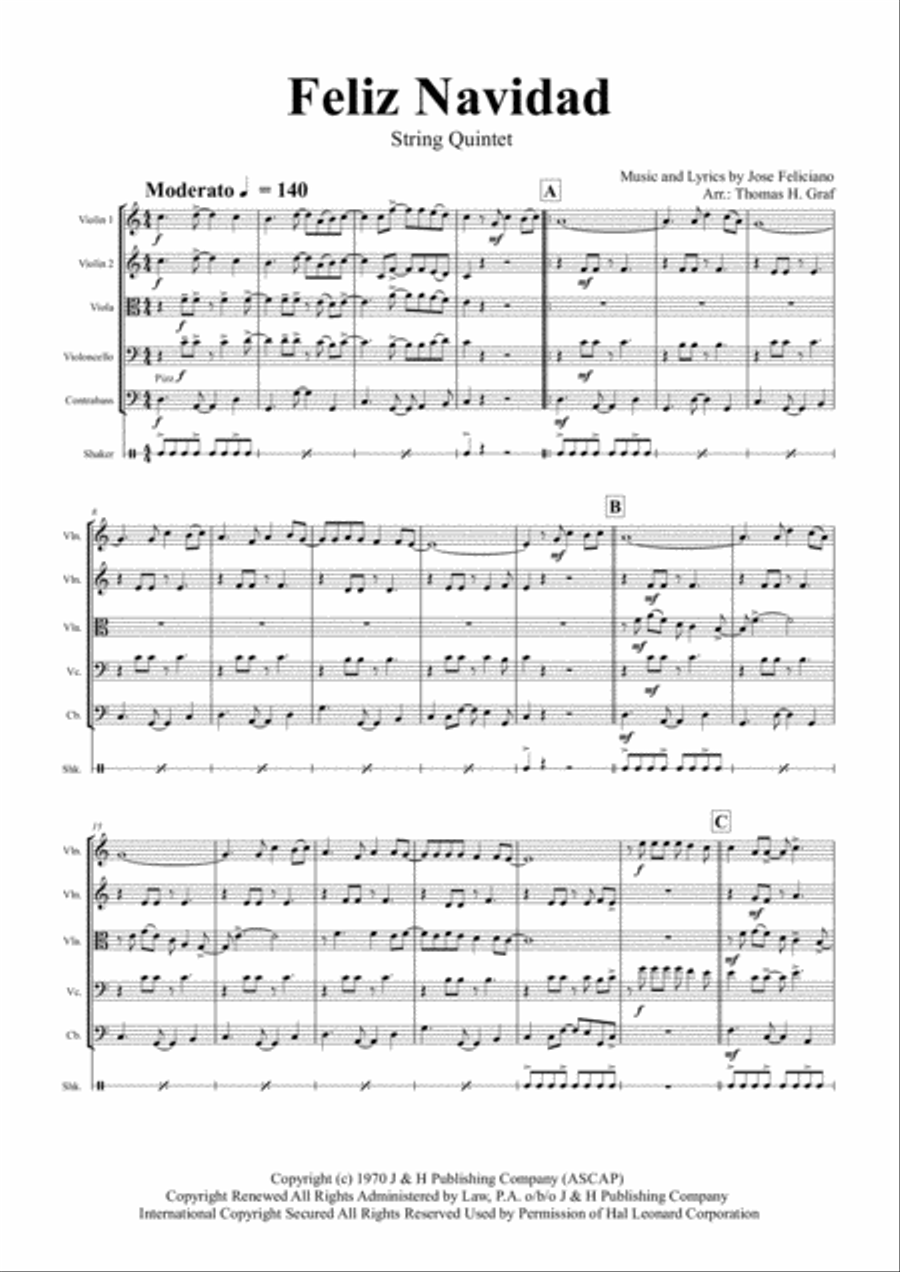 Feliz Navidad String Quartet scores gallery preview page 2