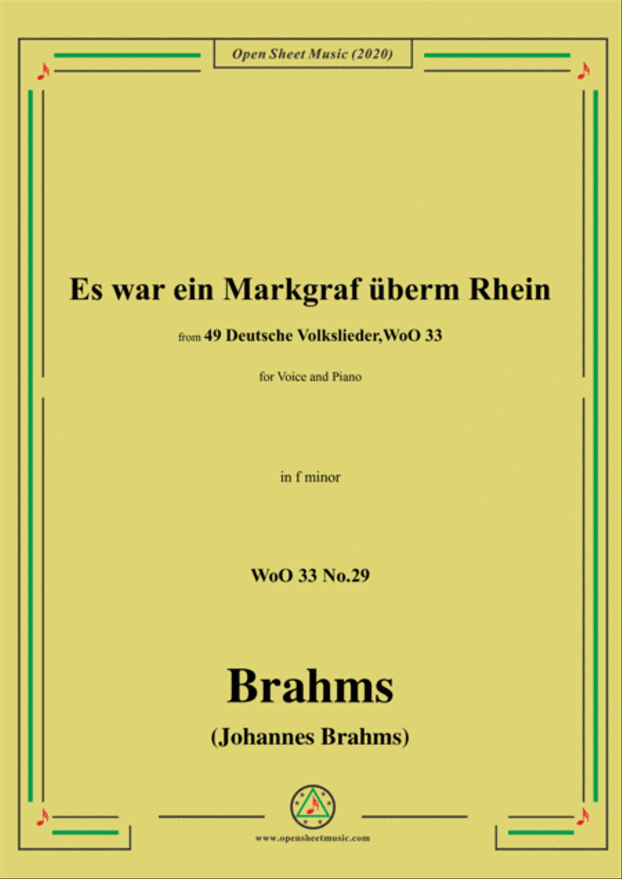 Brahms-Es war ein Markgraf überm Rhein,WoO 33 No.29,in f minor,for Voice&Pno Voice scores gallery preview page 1